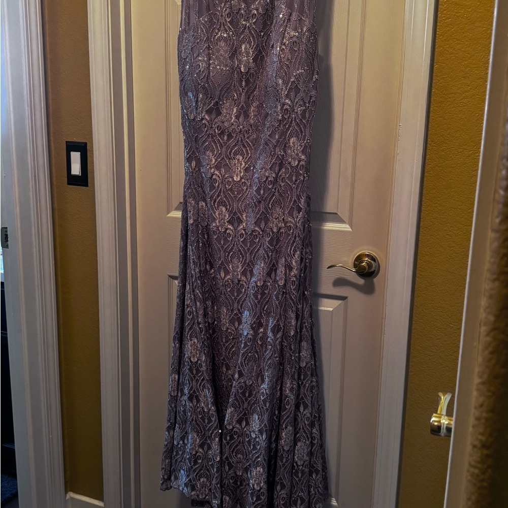 R&M Richards Champagne Sleeveless Cocktail Gown